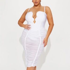 Sexy sheer white bodycon midi dress